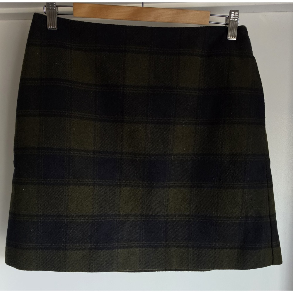 Uniqlo Women Plaid Mini Skirt Size 8 Green Black Wool Blend Classic Pockets